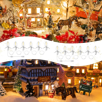 Retisee 4 Pcs Christmas 6 E12 LED Light Village Cord Accessory Cord and Outlet 11.48ft Christmas Village Light with On/Off Switch Plugs for Christmas Village Houses and Craft Decoration, White