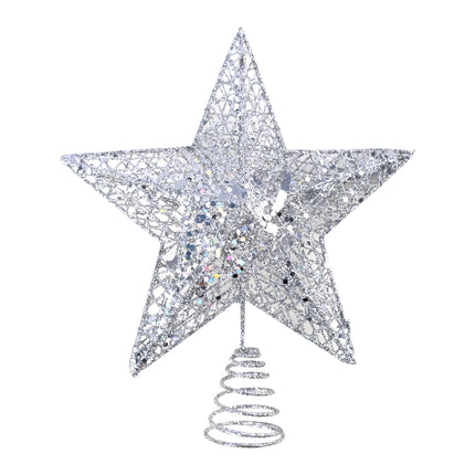 Silver Star Christmas Tree Topper Christmas Tree Star Small Star for Christmas Tree Metal Glitter Xmas Tree Topper for Pencil Christmas Trees Decorations 8 Inch