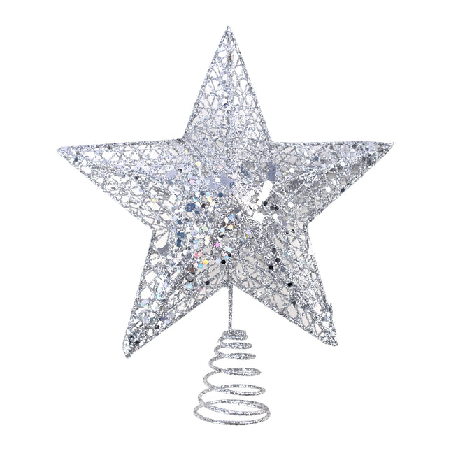 Silver Star Christmas Tree Topper Christmas Tree Star Small Star for Christmas Tree Metal Glitter Xmas Tree Topper for Pencil Christmas Trees Decorations 8 Inch