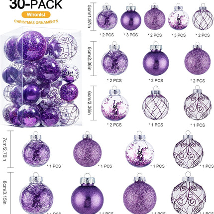 Wironlst Christmas Ball Ornaments Shatterproof Clear Large Plastic Hanging Ball Decorative Baubles Set with Stuffed Delicate Decorations (Multi-Size, Purple)