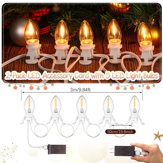 Retisee 2 Pcs Christmas Accessory Cord with 5 C7 LED Light Bulbs and Outlet 9.84 ft Christmas Village Light Accessory Cord with Remote Control for Christmas Village Houses Craft Decoration