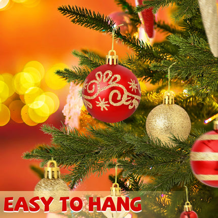 100 Pcs Christmas Tree Ornaments Set, Red Gold Christmas Ball Ornaments Shatterproof Christmas Tree Decorations with Ribbon Star Toppers Hanging Holiday Home Party Decor