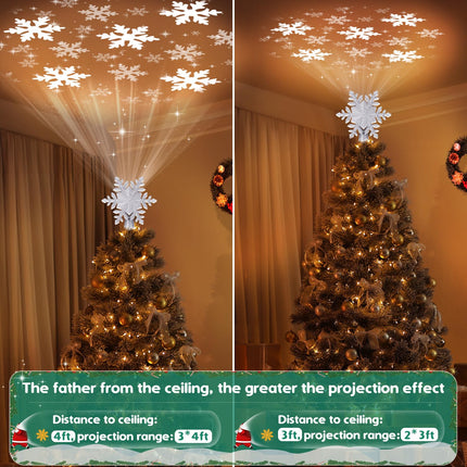 Mrrihand Christmas Tree Topper Lighted with 6 Projection Modes, Built-in 360° LED Rotating Projector Christmas Tree Star, 3D Snowflake Design for Xmas Holiday Christmas Tree Decoration-Silver
