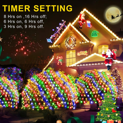 KNO Christmas Net Lights 360 LEDs 13ft x 9.8ft Outdoor Mesh Lights Connectable Waterproof 8 Modes & Timer Plug-in Net Fairy Lights for Bushes Garden Party Wedding Holiday,Multicolor