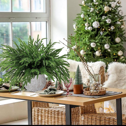 12 Pcs Christmas Norfolk Pine Branches, Artificial Christmas Pine Branches Norfolk Pine Stems DIY Crafts Faux Christmas Greenery Stems for Xmas Indoor Outdoor Home Decor (18 Inches)