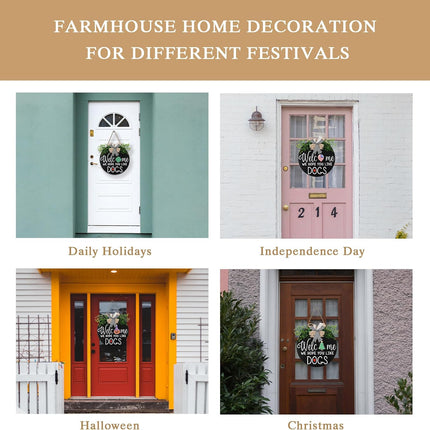 Zavothy Interchangeable Welcome Wreath Sign for Farmhouse Front Porch Decor - We Hope You Like Dogs, for Independence Day All Seasons Holiday Halloween Christmas Home Decoration