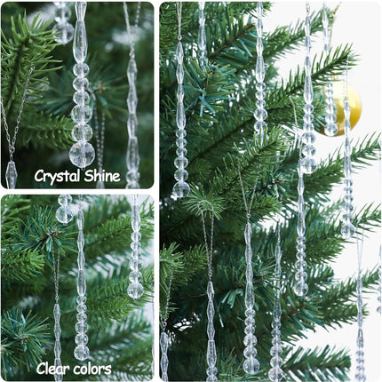 12pcs Crystal Icicle Christmas Tree Ornaments, Glass Beads Hanging Chandelier Pendants for Christmas Party Wedding Winter Decorations (White Clear)