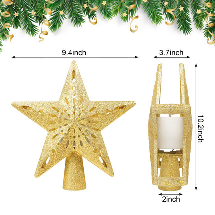 Christmas Tree Topper Lighted with 6 Projection Modes, Christmas Star Tree Topper Built-in Rotating Magic Cool Dynamic Projection, Gold 3D Glitter Tree Topper for Christmas Party Decorations