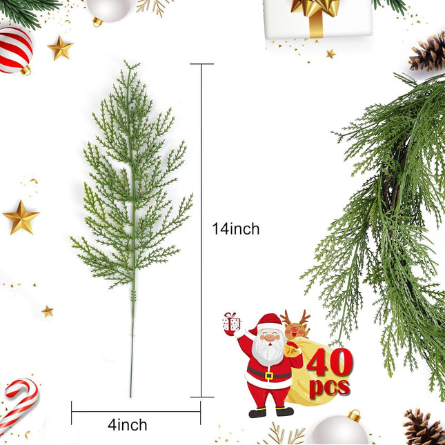 Hananona 40 Pcs Artificial Pine Sprigs Faux Greenery Stems Pine Picks Plastic Christmas Decor - DIY Holiday Accessories (40, Green)
