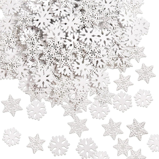 300 Pieces Snowflake Wood Slices Christmas Snowflakes Tags White Snowflake Ornaments Snowflake Embellishments Wooden Cutouts for DIY Crafts Christmas Tree Hanging Table Decoration (Simple, Dendrites)