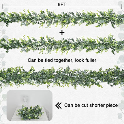 BLEUM CADE 2 Pack Faux Eucalyptus Garland with Lights, 5.9 FT Artificial Greenery Garland Fake Garland Hanging Eucalyptus Vines for Home Decor Party Home Table Decoration(Grey Green)