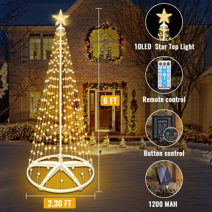 Forlivese LED Christmas Cone Tree Light Outdoor, 6ft 250 LEDs Solar Christmas Tree Light Show, Christmas Lights Indoor with 8 Flash Modes for Porch Yard Patio Xmas Holiday Decor