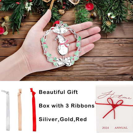Christmas Wreath Snowman Ornament Metal Silver Hanging Rotatable Design Charm Holiday Decorative Pendant Keepsake