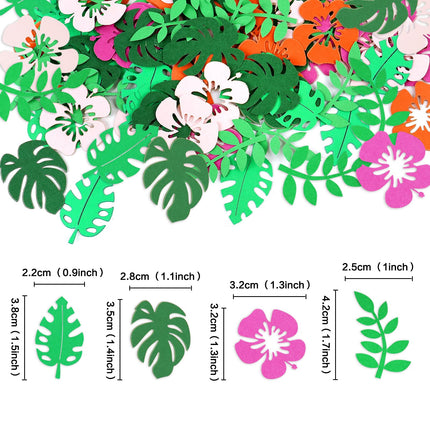 100PCS Tropical Hawaii Flower Confetti Tropical Birthday Baby Shower Party Decorations Green Leaf Confetti Party Decorations for Birthday Baby Shower Pool Beach Jungle Wedding