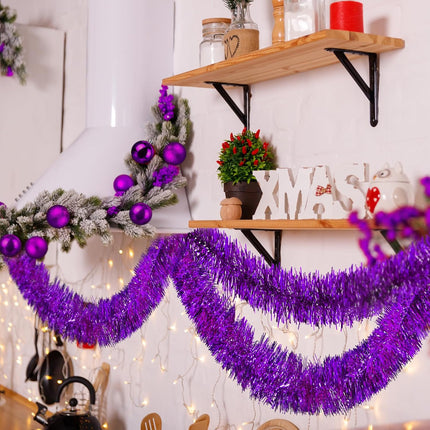 33 ft Christmas Tinsel Garland with 24 Pcs 2.3" Christmas Ball Ornaments Metallic Twist Garland Christmas Tree Decorations for Xmas Wedding Birthday (Purple)