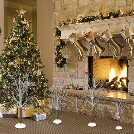 8 Pcs Christmas Decor Trees Christmas Village Trees Set Mini Decor Trees with Red Birds Snow Village Frost Trees Winter Snow Model Birch Trees Village Accessories for House Garden Winter Table Decor