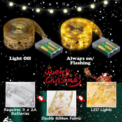 Christmas Tree Star Topper: 16.4ft Christmas Tree Ribbon Lights and Smiley Star Tree Topper with Santa Hat - Glowing Christmas Decorations for Christmas Trees