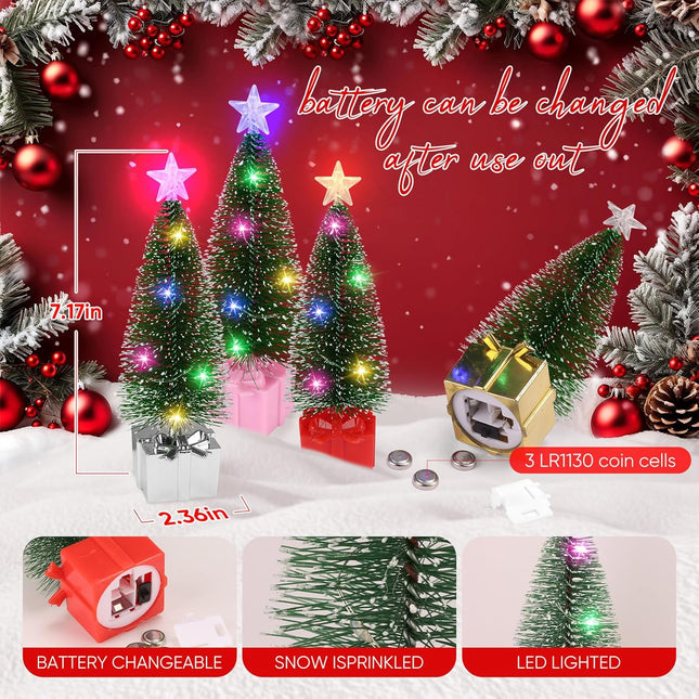 Mini Christmas Tree with Lights, 4 Pack Tabletop Christmas Tree with Lights for Christmas Decorations Indoor Xmas Holiday Party, Christmas Centerpieces for Tables (4)