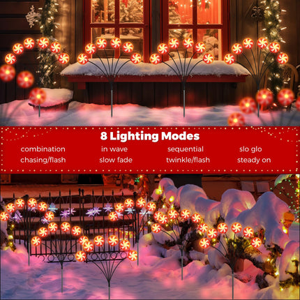 Christmas Solar Swaying Lights Outdoor Decorations, Lollipops Firefly Stake Lights, Waterproof Candy Garden Lights for Patio Yard Pathway Walkway Party Decor (Red Candy-4pcs)