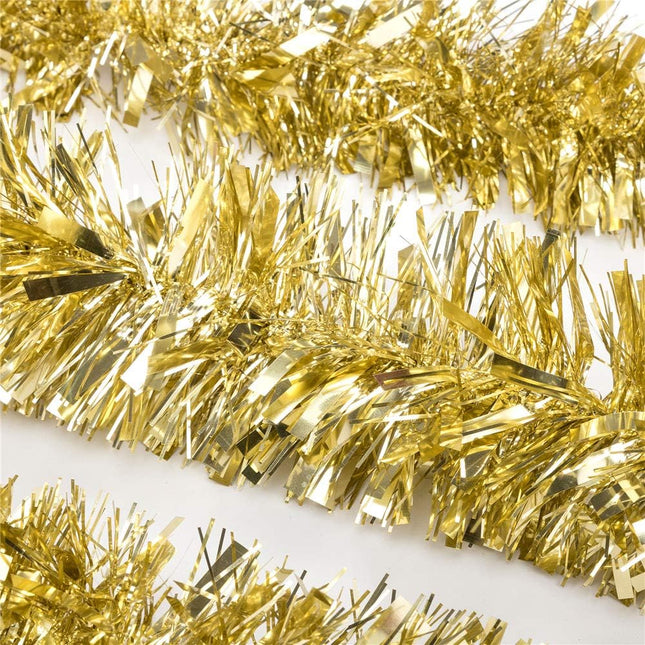 Slideep 32ft Christmas Tinsel Garland, Snowy Sparkly Soft Tinsel Wedding Birthday Party Supplies Ornaments, Christmas Tree Ceiling Hanging Decorations Gold 3.5" Wide