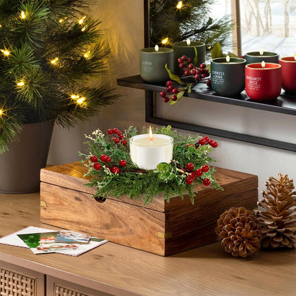SOMGTING Christmas Candle Rings Wreaths Christmas Kitchen Cabinet Wreaths Mini Xmas Wreaths Table Centerpieces Candle Rings for Pillars Christmas Front Door Window Chair Decorations (4PCS)