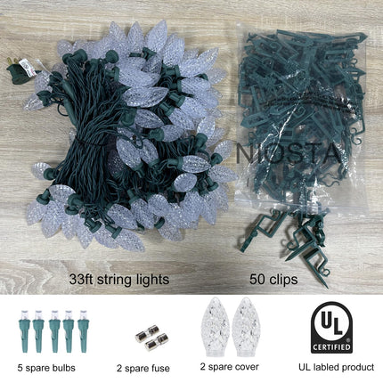 NIOSTA 33Ft LED Christmas roofline String Lights, C9 Outdoor roof String Lights with Quick Shingle & Gutter Clips,Plug in & connectable,Warm White
