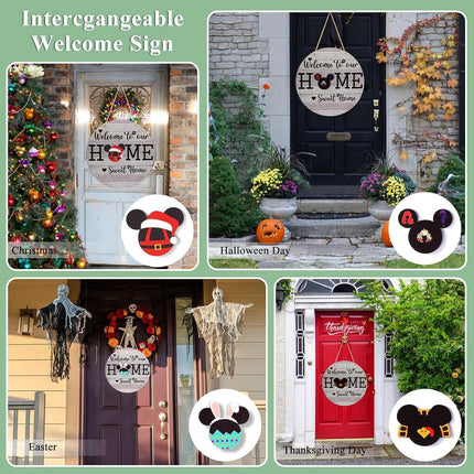 Christmas Front Door Decorations, Interchangeable Welcome Sign Seasonal Front Door Sign Farmhouse Wall Décor, Door Hanger (Rey)