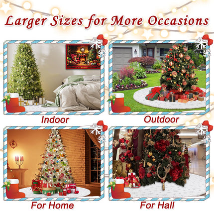 78 Inch Christmas Tree Skirt, Faux Fur Extra Large White Tree Skirt Reusable Christmas Decorations Indoor, Plush Soft Thickened Mat with Silver Sequin Snowflake for Xmas Tree Holiday Party Decor