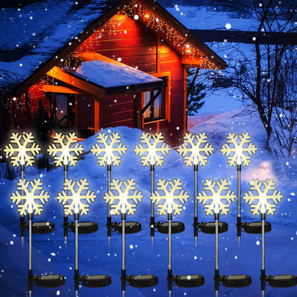 VIHOSE 12 Pcs Solar Christmas Snowflake Pathway Lights LED Landscape Lights Decorative Stake Figurine Lights Waterproof Warm White Christmas Solar Stake Lights for Xmas Outdoor Patio Garden Yard Decor