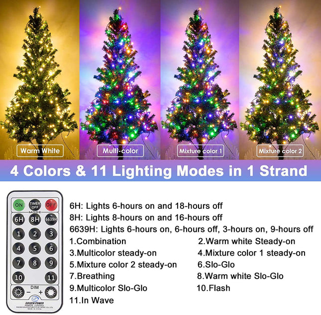 Christmas Lights 300 LED 108FT Color Changing Christmas Tree Lights with Warm White & Multicolor, 11 Modes Waterproof and Connectable Christmas String Lights with Remote for Xmas Decorations