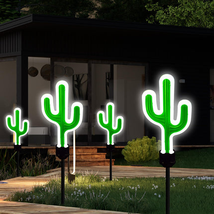Solar Cactus Neon Lights Outdoor Decor- 2 Pack 41.3 In s for Mom Woman, Garden Stake Decorative LED Lights Waterproof Path Lighting for Christmas Yard Lawn Patio Walkway Driveway Sidewalk Decor