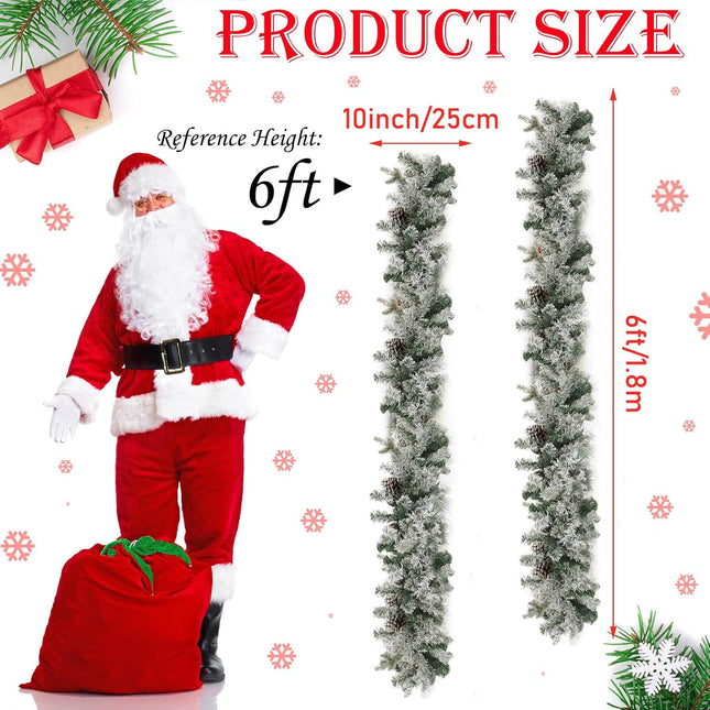 2 Pcs 6ft Frosted Christmas Garland Cedar Garland with 50 Warm White LED Lights Battery Operated with Timer and 8 Functions Pre Lit Artificial Christmas Garland 170 Branches Indoor Outdoor