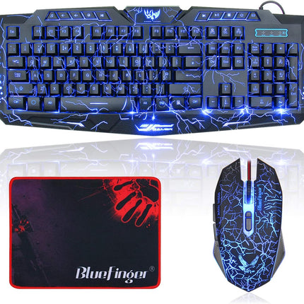 Gaming Keyboard and Mouse,USB Wired Backlit Gaming Mouse and Keyboard Combo,Letters Glow, 3 Color Crack Backlit,Illumination Keyboard and Mouse Set for Game and Work