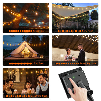 Kawaya Solar-Powered String Lights Outside: 31 FT Outdoor LED Patio Lights with USB-Charging, IP65 Waterproof 15 Shatterproof Edison Bulbs Bistro Lights for Yard Porch Deck Cafe