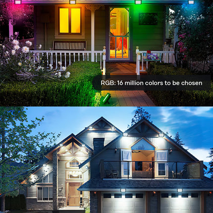 LED Flood Light Outdoor, 36W RGBCW Landscape Lighting Wired with APP & Remote Control, IP66 Color Changing Uplight Patio Lights Holiday Lights with Timer for Yard Garden Patio (4 Pack)