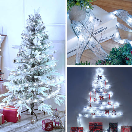 ilauke 65.5Ft Christmas Fairy Lights, Silver Christmas Ribbon Lights Ribbon Bows Fairy String Lights for Christmas Tree Decorations, Xmas Topper Outdoor Indoor Decor