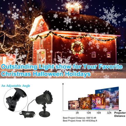 Christmas Snowflake Projector Lights, Dynamic Led Snowflake Projector Lights, White Snow Projection Outdoor and Indoor Decorative Lighting for Halloween Xmas Year Wedding Party Holiday