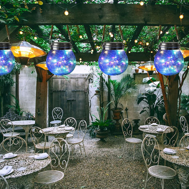 Outdoor Hanging Solar Lantern,Ovker 2 Pack 30 LED Solar Powered Cracked Glass Ball Light,Waterproof Glass Jar Fairy String Light for Patio Lawn Yard Party Wedding Christmas Decoration(Multicolor)