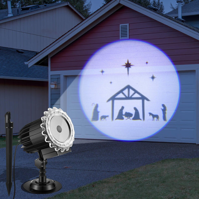 Tuanse Christmas Nativity Projector Lights LED Flood Light Holiday Projector Lights Outdoor, Nativity Scene Christmas Projector with Stars for Halloween Xmas Party Garden Landscape Decoration