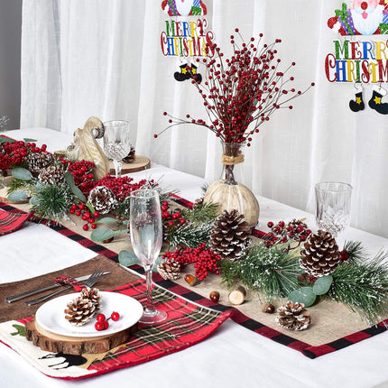 DearHouse 6 FT Red Berry Christmas Garland with Berries Pine Cones Spruce Eucalyptus Leaves Winter Greenery Garland for Holiday Season Mantel Fireplace Table Runner Centerpiece Decor
