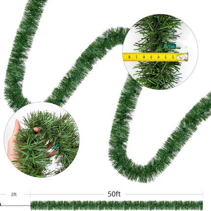 WATERGLIDE 49FT Lighted Christmas Green Garland with 100 Count Clear String Lights, Pre-lit Long Artificial Greenery Garlands, Plug in Holiday Decorative Lights for Indoor Outdoor Decor