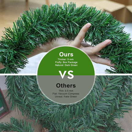 50 Feet Christmas Garland Christmas Decorations, Green Outdoor Garland for Christmas Decor, Unlit Fluffy Twist Christmas Tree Garland for Stairs Railing, Staircase, Fireplace, Window, Door, Holiday