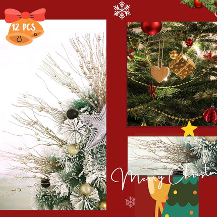 6Pcs Artificial Glitter Berry Stems, Champagne Halloween Decoration Twisted Glittery Twigs, Christmas Tree Picks, Branches for Xmas Decor Small Vase Holiday Wedding Party (15.8 Inch)