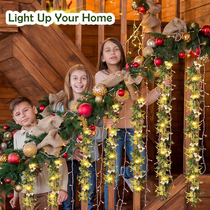6 FT Lighted Christmas Garland Pre-lit with 20 LED Lights, Battery Operated, Christmas Garland Decorated with Snowflake for Mantle Stairs Wall, Indoor Outdoor Olive Garland for Christmas Decorations