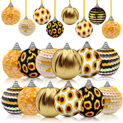 Sunflower Christmas Decorations, 12Packs Black and Yellow Sunflower Ornaments Christmas Tree Topper, Xmas Sequin Balls Thanks Giving Hanging Glitter Wedding Daisy Party Home Office Decor