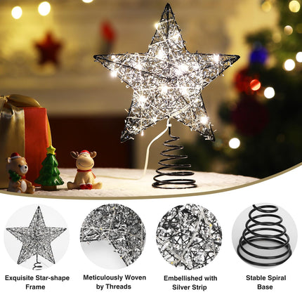 Christmas Star Tree Topper with 8 Lighting Modes, USB Christmas Star Treetop with Timer Decorative Light with Silver Strip, 20 LED Light Xmas Tree Top Decor for Home Indoor Outdoor, Black