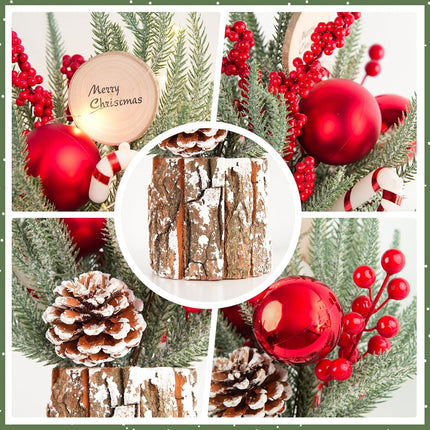 Mini Christmas Tree with Lights Artificial Small Table Top Christmas Tree 12In with Xmas Ball Pine Cone Berry Candy Canes Ornaments for Fireplace Mantel Centerpiece Christmas Decor Home Prelit Decor