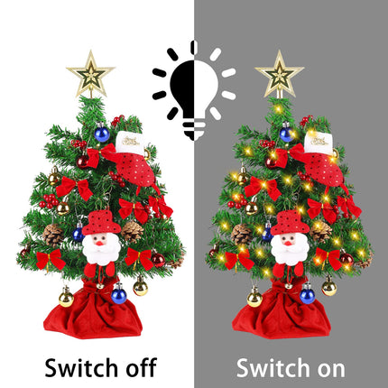2 Ft Little Tabletop Christmas Trees Led Lights Artificial Pre-Lit Decoration And Ornaments Mini Xmas Decorated Topper Star Bow Miniature Snowman Indoor Small Desktop Potted Balls Battery Operated Set