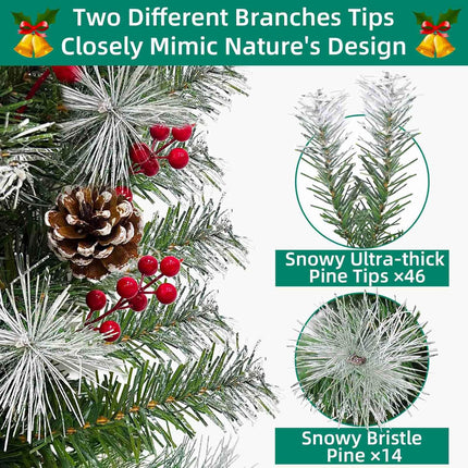 TURNMEON 2 Pack 24 Inch /2FT Tabletop Small Christmas Tree with Timer 30 Warm White Lights Battery Operated Snowy Pine Cones Red Berried, Mini Xmas Trees for Christmas Decorations Indoor Home Decor