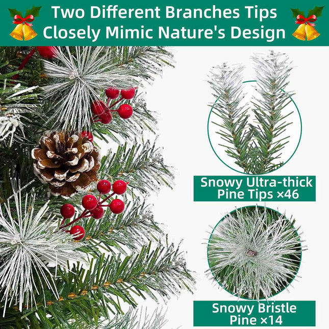 TURNMEON 2 Pack 24 Inch /2FT Tabletop Small Christmas Tree with Timer 30 Warm White Lights Battery Operated Snowy Pine Cones Red Berried, Mini Xmas Trees for Christmas Decorations Indoor Home Decor